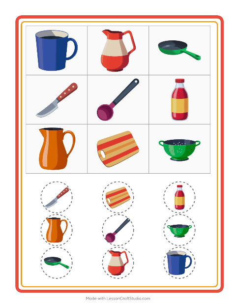 Aperçu de la fiche Loto avec Ustensiles de cuisine pour École maternelle (grande section, 5-7 ans)