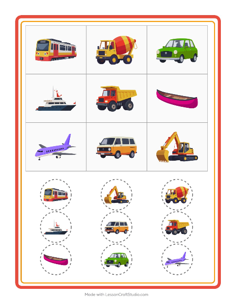 Aperçu de la fiche Loto avec Véhicules pour École maternelle (grande section, 5-7 ans)