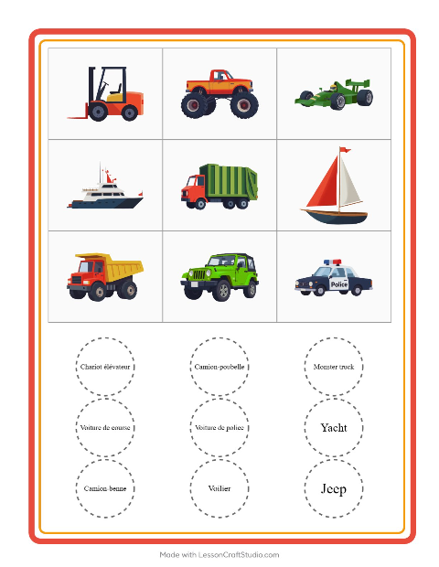 Aperçu de la fiche Loto avec Véhicules pour École maternelle (grande section, 5-7 ans)