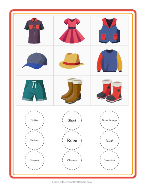 Aperçu de la fiche Loto avec Vêtements pour École maternelle (grande section, 5-7 ans)