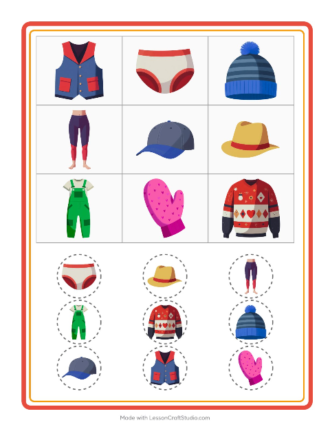 Aperçu de la fiche Loto avec Vêtements pour École maternelle (grande section, 5-7 ans)