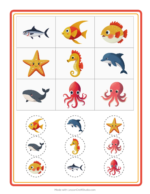 Aperçu de la fiche Loto avec Vie océanique pour École maternelle (grande section, 5-7 ans)