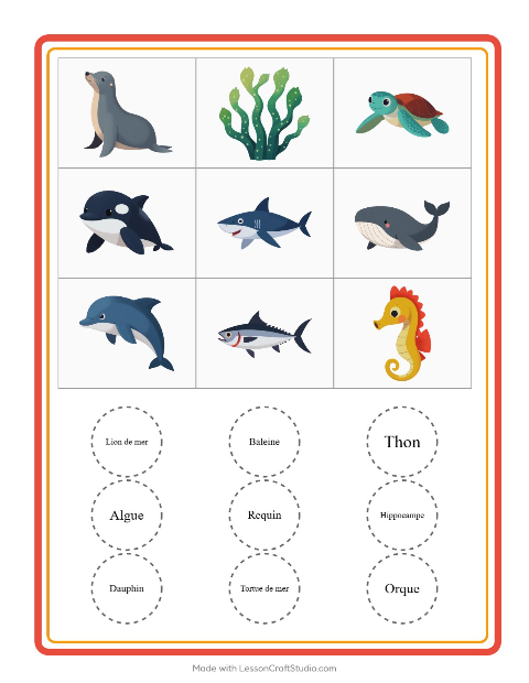 Aperçu de la fiche Loto avec Vie océanique pour École maternelle (grande section, 5-7 ans)