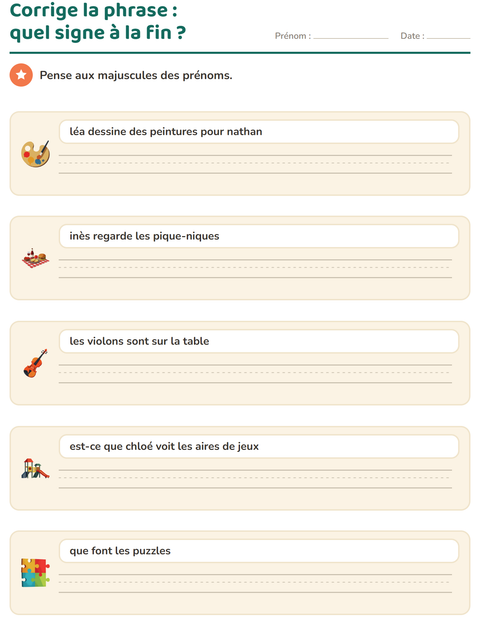 Aperçu de la fiche Majuscules et ponctuation avec Activités pour CE1 (cours élémentaire 1)