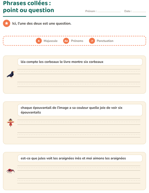 Aperçu de la fiche Majuscules et ponctuation avec Divers pour CE1 (cours élémentaire 1)