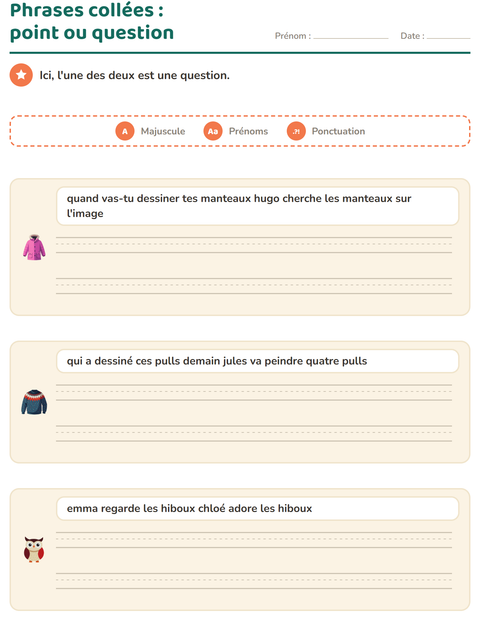 Aperçu de la fiche Majuscules et ponctuation avec Hiver pour CE1 (cours élémentaire 1)
