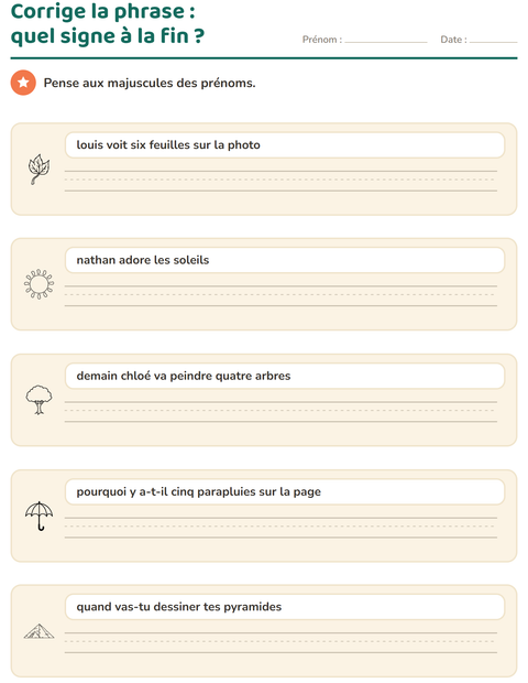 Aperçu de la fiche Majuscules et ponctuation avec Nature NB pour CE1 (cours élémentaire 1)