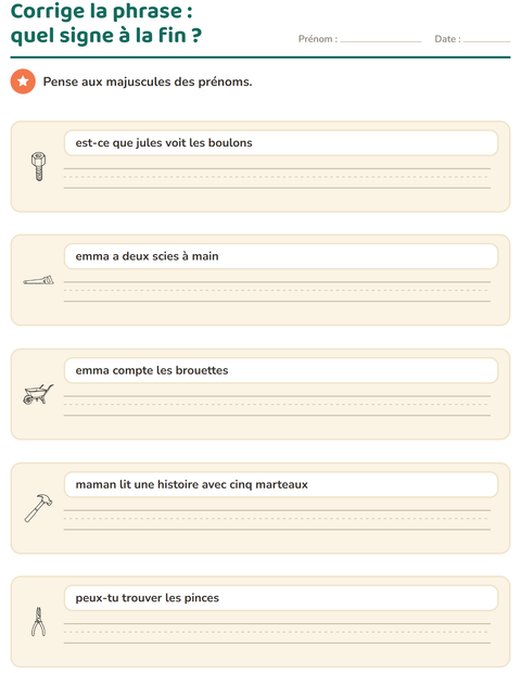 Aperçu de la fiche Majuscules et ponctuation avec Outils NB pour CE1 (cours élémentaire 1)