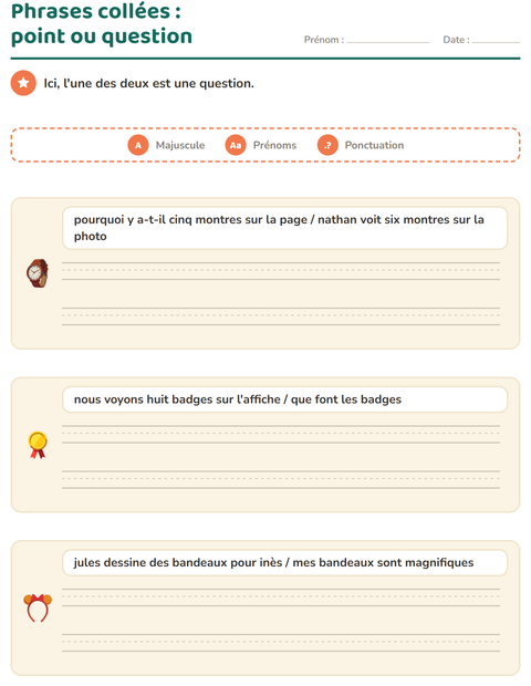Aperçu de la fiche Majuscules et ponctuation avec Accessoires pour CE1 (cours élémentaire 1)
