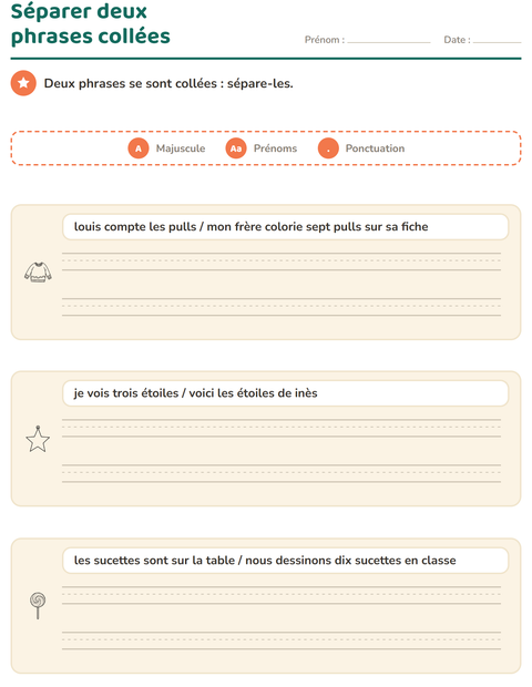 Aperçu de la fiche Majuscules et ponctuation avec Noël N&B pour CE1 (cours élémentaire 1)