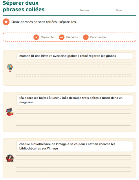 Aperçu de la fiche Majuscules et ponctuation avec Salle de classe pour CE1 (cours élémentaire 1)