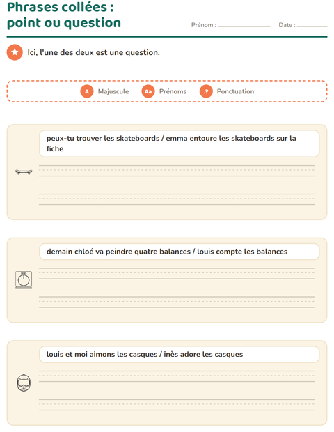Aperçu de la fiche Majuscules et ponctuation avec Sports NB pour CE1 (cours élémentaire 1)