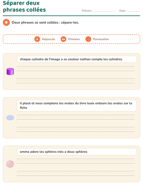 Aperçu de la fiche Majuscules et ponctuation avec Formes pour CE1 (cours élémentaire 1)