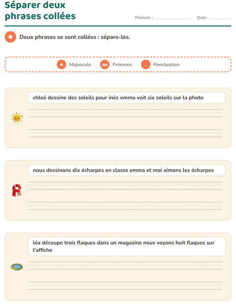 Aperçu de la fiche Majuscules et ponctuation avec Météo pour CE1 (cours élémentaire 1)