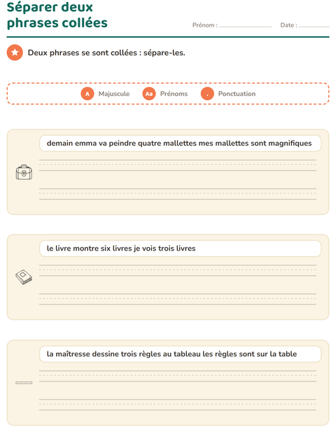 Aperçu de la fiche Majuscules et ponctuation avec Salle de classe (N&B) pour CE1 (cours élémentaire 1)