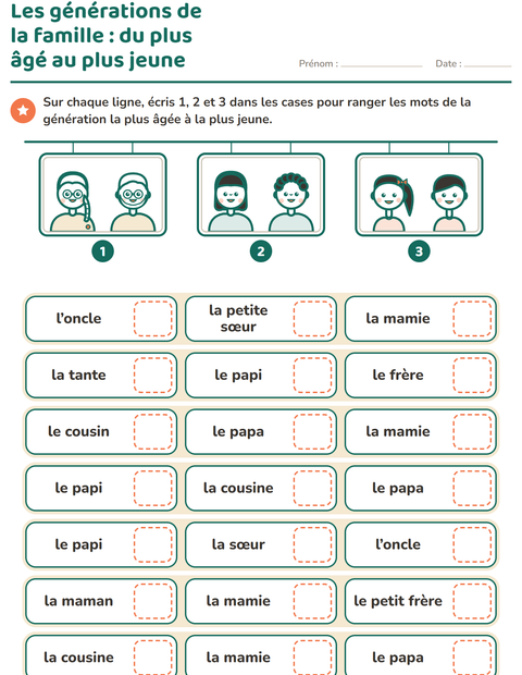 Aperçu de la fiche Les membres de la famille pour CP (cours préparatoire)