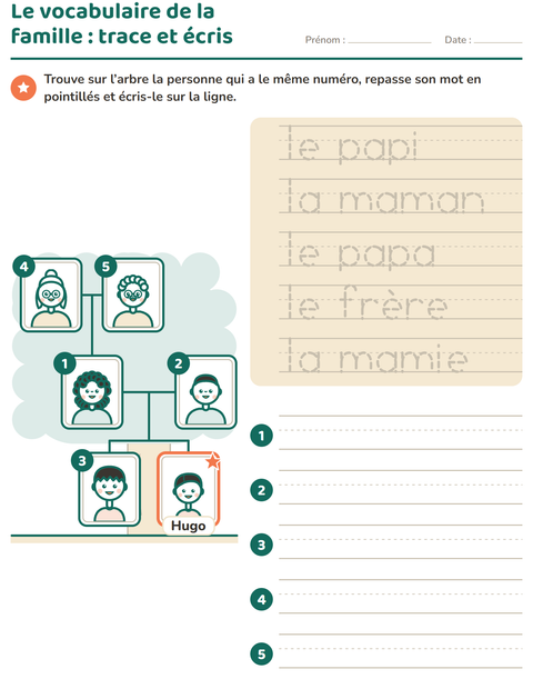 Aperçu de la fiche Les membres de la famille pour École maternelle (grande section, 5-7 ans)