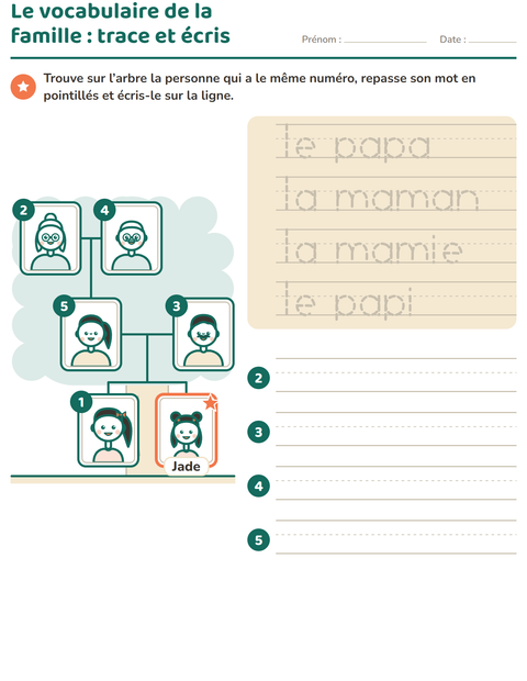 Aperçu de la fiche Les membres de la famille pour École maternelle (grande section, 5-7 ans)