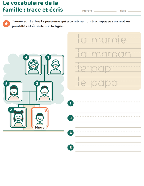 Aperçu de la fiche Les membres de la famille pour École maternelle (grande section, 5-7 ans)