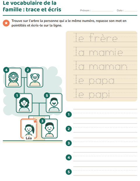 Aperçu de la fiche Les membres de la famille pour École maternelle (grande section, 5-7 ans)
