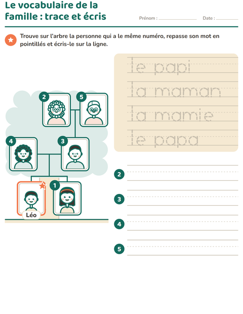 Aperçu de la fiche Les membres de la famille pour École maternelle (grande section, 5-7 ans)