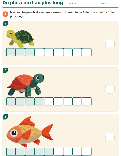 Aperçu de la fiche Mesures avec Animaux de compagnie pour CP (cours préparatoire)