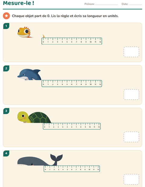 Aperçu de la fiche Mesures avec Animaux pour CE1 (cours élémentaire 1)