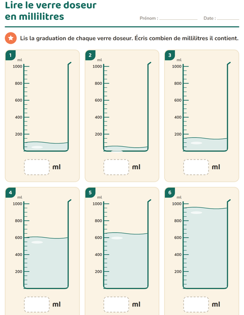 Aperçu de la fiche Mesures pour CE1 (cours élémentaire 1)