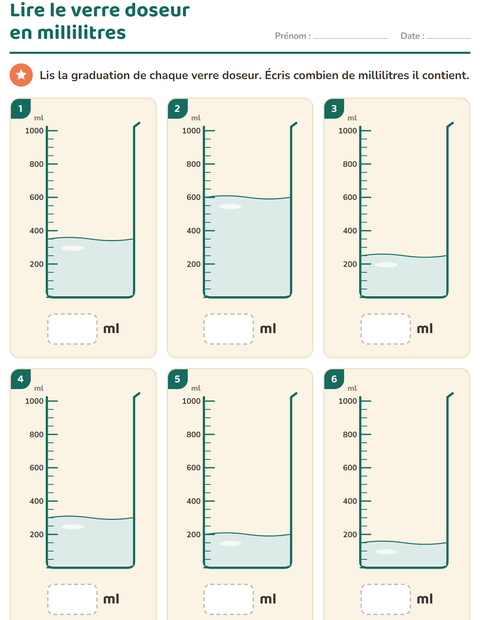 Aperçu de la fiche Mesures pour CE1 (cours élémentaire 1)