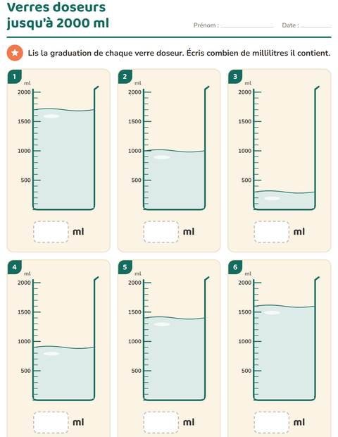 Aperçu de la fiche Mesures pour CE1 (cours élémentaire 1)