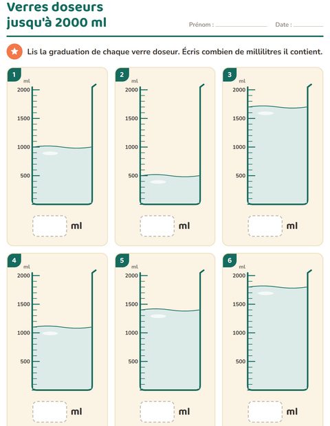Aperçu de la fiche Mesures pour CE1 (cours élémentaire 1)