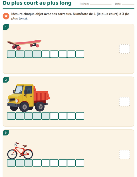 Aperçu de la fiche Mesures avec Jouets pour CP (cours préparatoire)