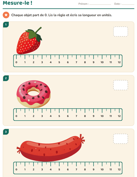 Aperçu de la fiche Mesures avec Petit-déjeuner pour CE1 (cours élémentaire 1)