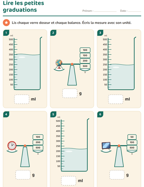 Aperçu de la fiche Mesures avec Salle de classe pour CE1 (cours élémentaire 1)