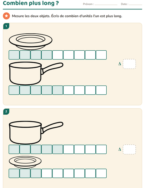 Aperçu de la fiche Mesures avec Cuisine NB pour CE1 (cours élémentaire 1)