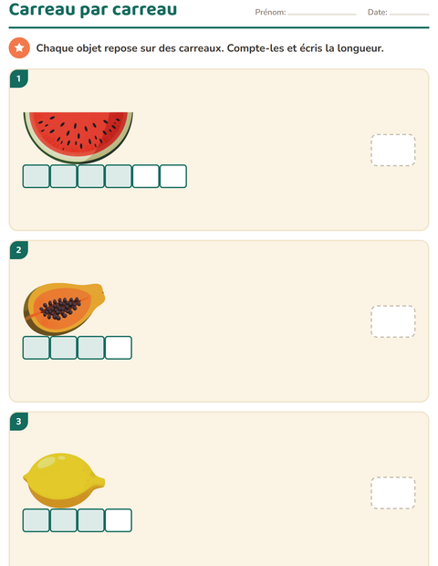Aperçu de la fiche Mesures avec Fruits pour CP (cours préparatoire)