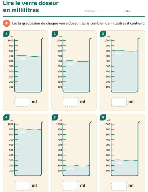 Aperçu de la fiche Mesures pour CE1 (cours élémentaire 1)