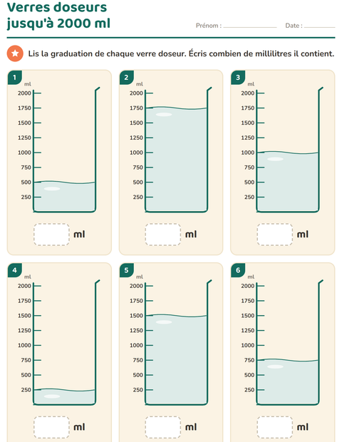 Aperçu de la fiche Mesures pour CE1 (cours élémentaire 1)