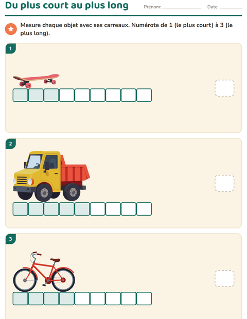 Aperçu de la fiche Mesures avec Jouets pour CP (cours préparatoire)