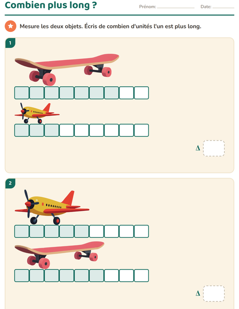 Aperçu de la fiche Mesures avec Jouets pour CE1 (cours élémentaire 1)