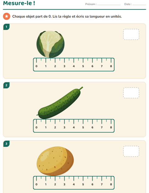 Aperçu de la fiche Mesures avec Légumes pour CE1 (cours élémentaire 1)