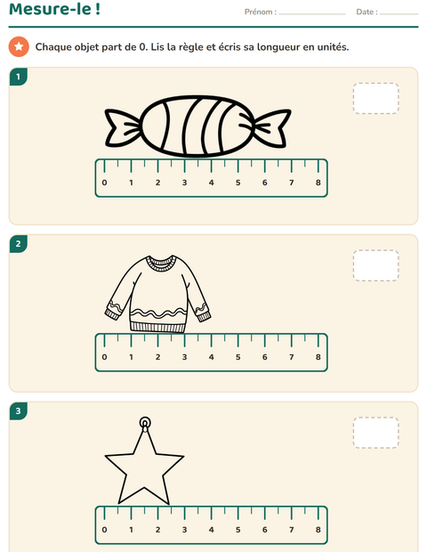 Aperçu de la fiche Mesures avec Noël N&B pour CE1 (cours élémentaire 1)