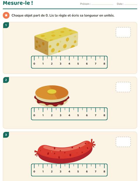 Aperçu de la fiche Mesures avec Petit-déjeuner pour CE1 (cours élémentaire 1)