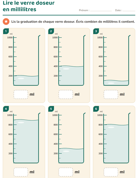 Aperçu de la fiche Mesures pour CE1 (cours élémentaire 1)