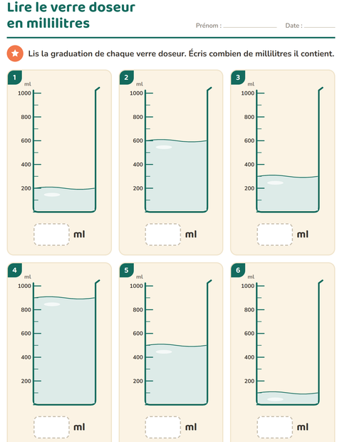 Aperçu de la fiche Mesures pour CE1 (cours élémentaire 1)