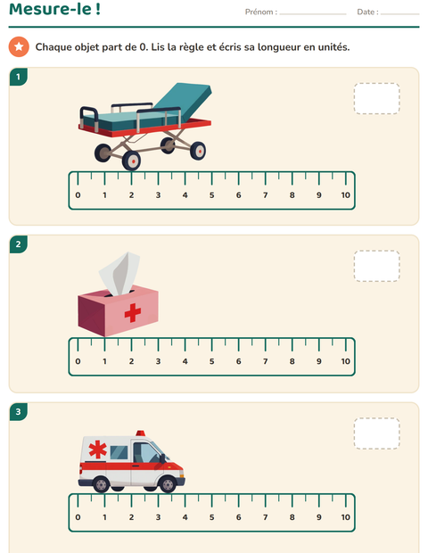 Aperçu de la fiche Mesures avec Hôpital pour CE1 (cours élémentaire 1)