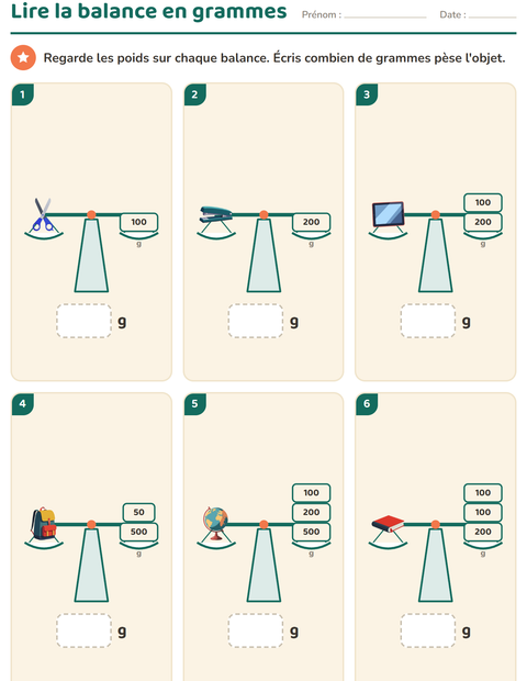 Aperçu de la fiche Mesures avec Salle de classe pour CE1 (cours élémentaire 1)