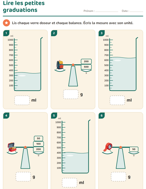 Aperçu de la fiche Mesures avec Salle de classe pour CE1 (cours élémentaire 1)