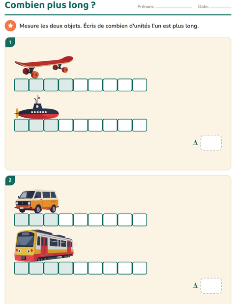 Aperçu de la fiche Mesures avec Véhicules pour CE1 (cours élémentaire 1)