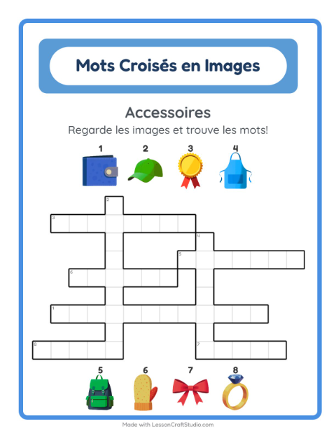 Aperçu de la fiche Mots Croisés avec Accessoires pour CE1 (cours élémentaire 1)